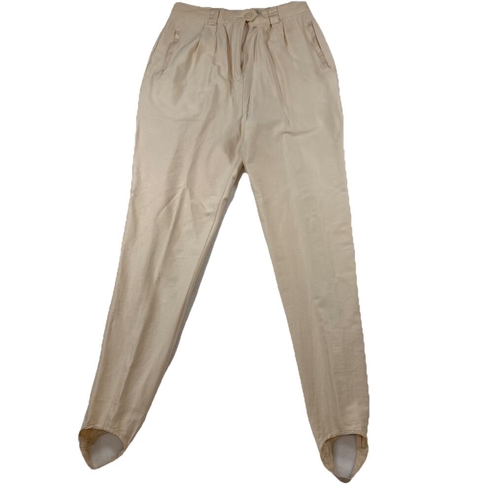 Kikomo Vintage Women Sz 13/14 High Waist Ivory Stirrup Pants S Boho 80s